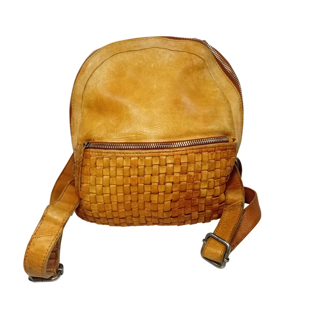 Anthropologie Vilenca Holland Small Backpack Brown Genuine Leather Woven READ